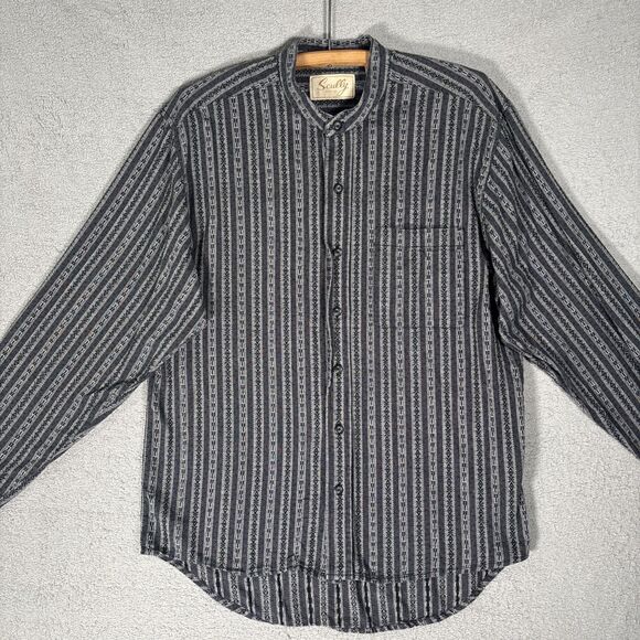 Vintage Scully Western Shirt Mens M Black Gray Aztec Mandarin Collar Rodeo Ranch - Picture 1 of 16